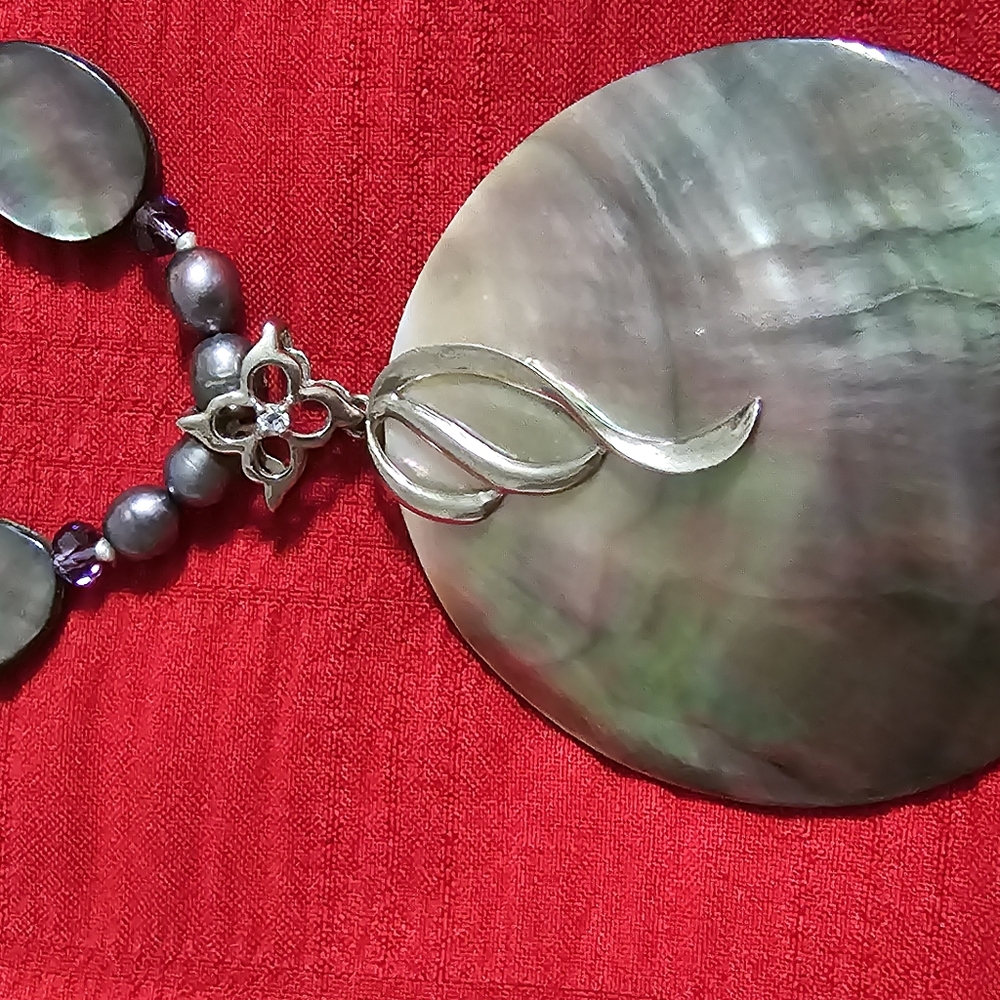 Designer Sterling Silver Abalone Shell Pearl Neck… - image 8